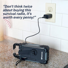 Liberty Band® Emergency Solar Radio plugs into wall outlet to charge