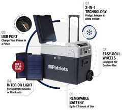 4Patriots Solar Go-Fridge with solar panel specs and features.