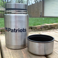 Opened 4Patriots 33 ounce insulated food storage container sitting on a table