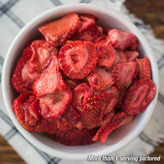More than 1 serving of strawberries in bowl.