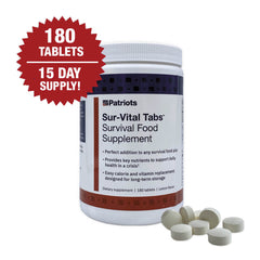 Sur-vital tabs survival food supplement. 180 tablets, 15 day supply.