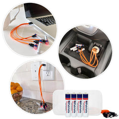 USB-Rechargeable AAA Battery Kit being charged multiple ways: laptop, wall plug, car