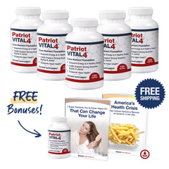 Patriot Vital4 Double Size, five bottles. Free shipping and free bonuses: 1 free bottle and 2 digital reports.
